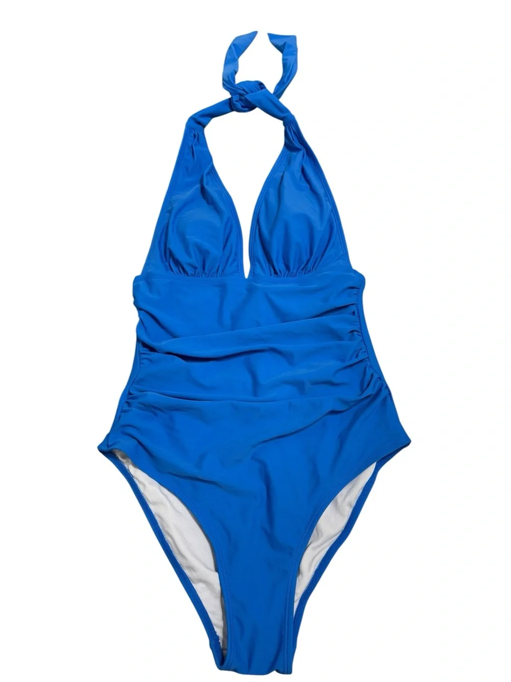 NWT Cupshe Blue Halter One Piece Swimsuit Ruched Size S